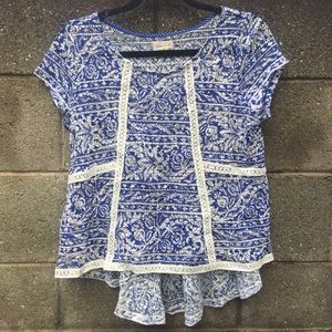 Anthropologie Meadow Rue Blue & White Crochet Top